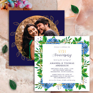Invitation Gold Blue Hydrangea 5ème Mariage Anniversaire phot
