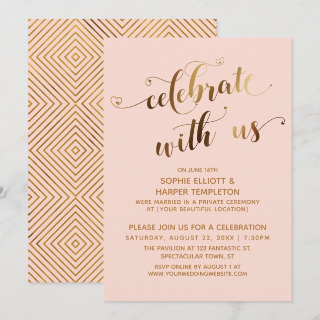 Invitation Gold & Blush fête avec nous après le mariage (Devant / Derrière)
