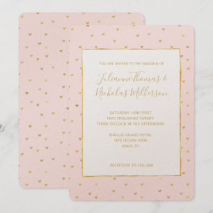 Invitation Gold Blush Pink Petits Coeurs Mariage Invite
