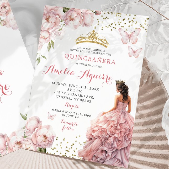 Invitation Gold Blush rose Royal Princess Quinceañera (Créateur téléchargé)