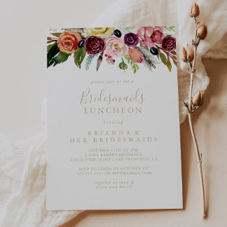 Invitation Gold Boho Floral Bridesmaids Luncheon Douche