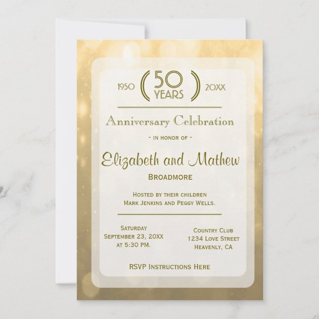 Invitation Gold Bokeh | 50e anniversaire (Devant)