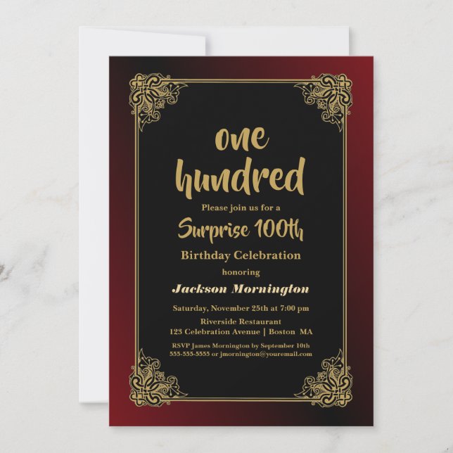 Invitation Gold Border Surprise 100e anniversaire (Devant)