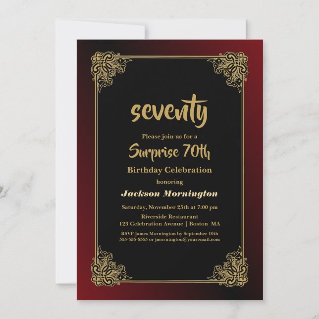 Invitation Gold Border Surprise 70e anniversaire (Devant)