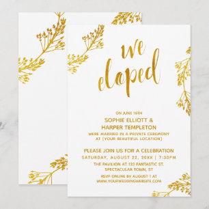 Invitation Gold Botanical We Eloped Post Mariage Event