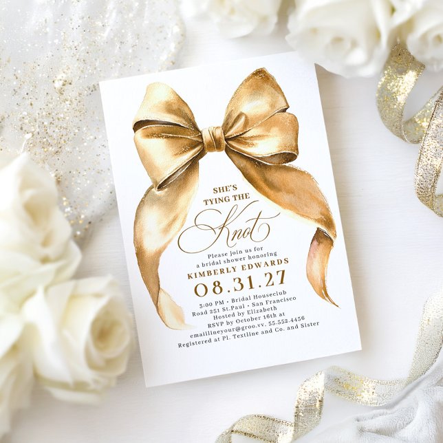 Invitation Gold Bow She's Tying the Knot Fête des mariées (bow bridal shower invitations)
