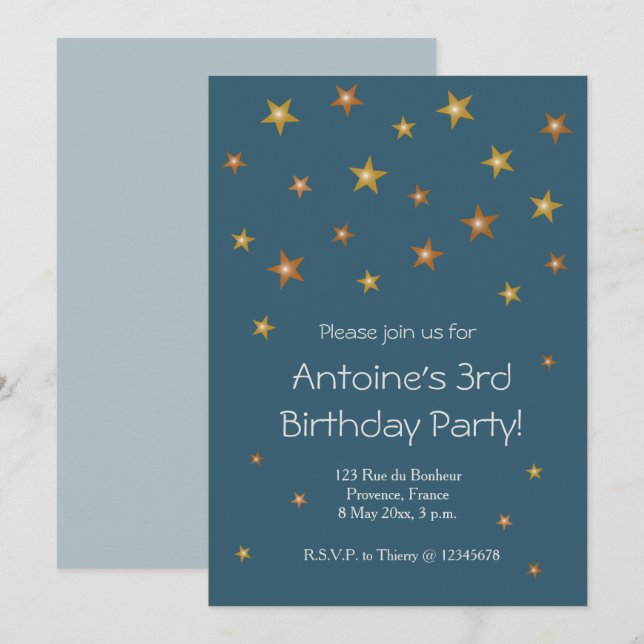 Invitation Gold brillant étoiles Anniversaire de enfant de bé (Devant / Derrière)