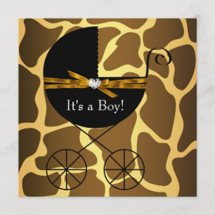 Invitation Gold Brown Carrières Boys Giraffe Baby shower