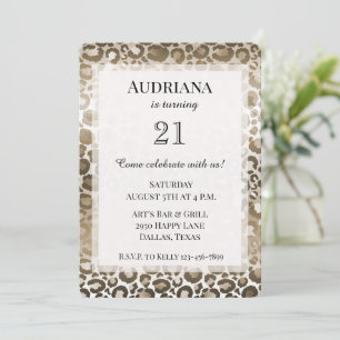 Invitation Gold Brown Leopard Poster de animal Anniversaire