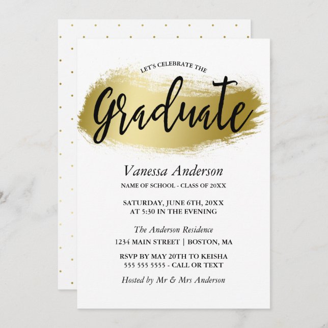 Invitation Gold Brush Stroke Graduation Party (Devant / Derrière)