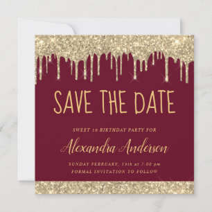 Invitation Gold Burgundy Chic Parties scintillant Sweet 16 En