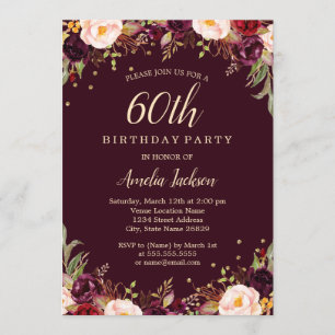 Invitation Gold Burgundy Élégant Floral 40e anniversaire