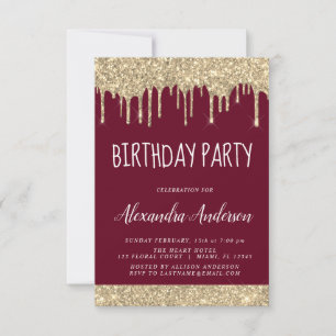 Invitation Gold Burgundy Sparkle Parties scintillant N'import