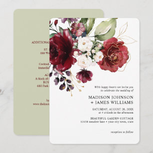 Invitation Gold Burgundy Vin Blush Floral Mariage w Détails