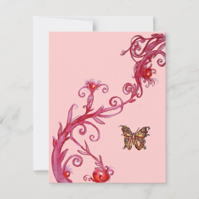 Invitation GOLD BUTTERFLY, rose rouge vif (Devant)
