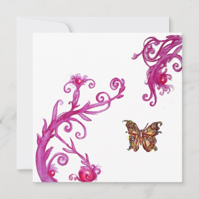 Invitation GOLD BUTTERFLY, rose vif blanc (Devant)