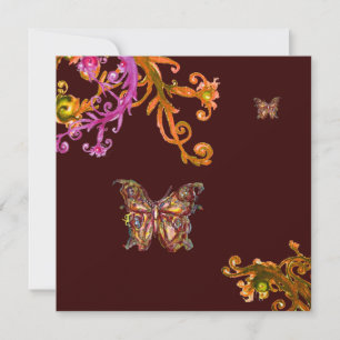 Invitation GOLD BUTTERFLY, rose vif jaune brun