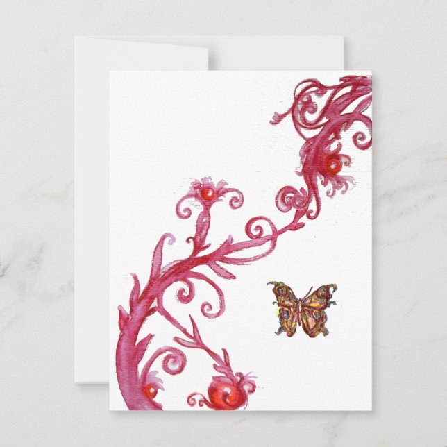 Invitation GOLD BUTTERFLY, rouge vif blanc (Devant)