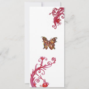 Invitation GOLD BUTTERFLY, rouge vif fleurit blanc
