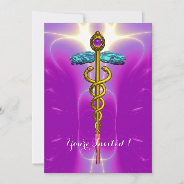 Invitation GOLD CADUCEUS, Graduation Médicale (Devant)