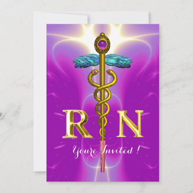 INVITATION GOLD CADUCEUS SYMBOLE INFIRMIER ENREGISTRÉ (Devant)