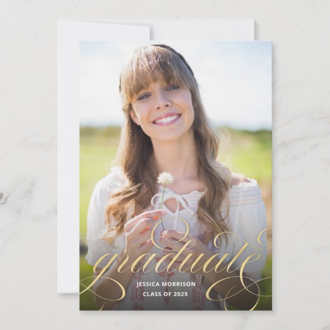 Invitation Gold Calligraphy Overlay Photo Graduation Party (Devant)