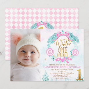 Invitation Gold Calligraphy Winter Onederland Photo Anniversa