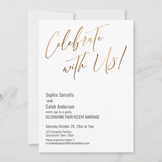 Invitation Gold Célébrez avec nous ! Simple mariage (Devant)