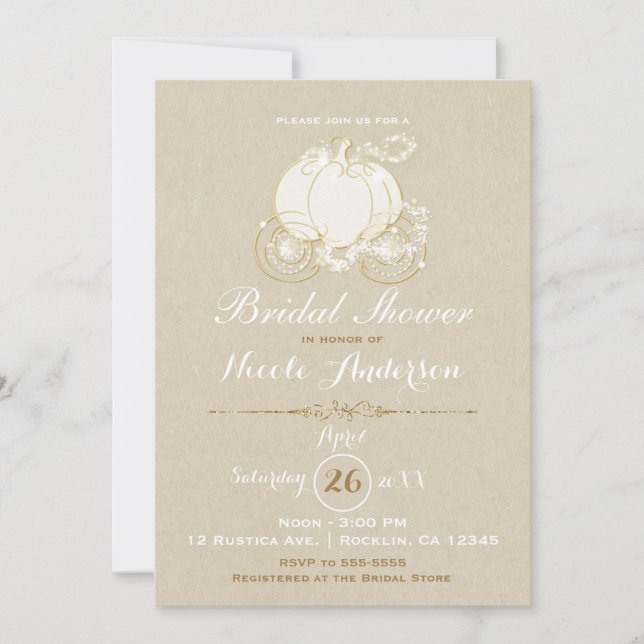 Invitation Gold Cendrillon Carrier Kraft Moderne Bridal (Devant)