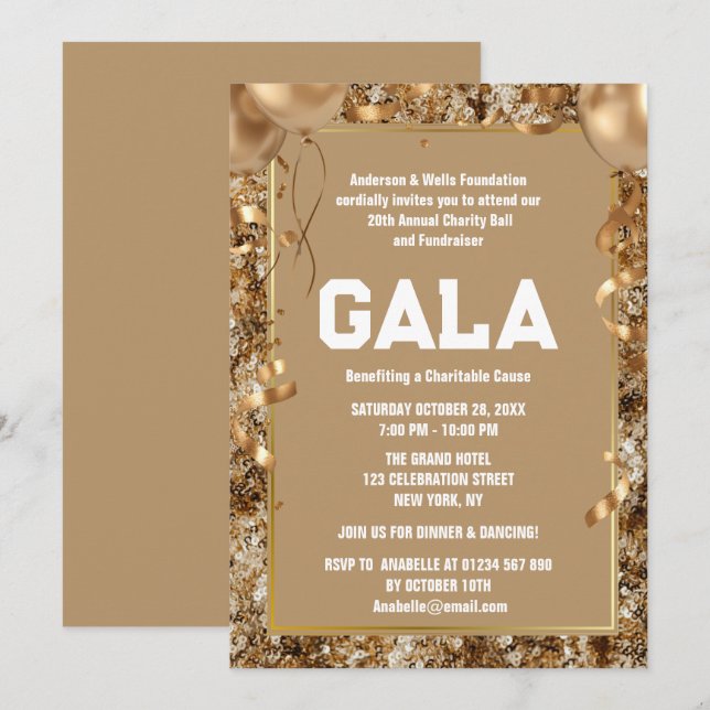 Invitation Gold Charity Ball Parti de collecte de fonds d'ent (Devant / Derrière)