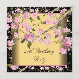Invitation Gold Cherry Blossom femmes 50e fête d'anniversaire