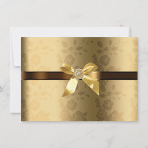 Invitation Gold & Chocolat Brown Gold Bow and Sparkle