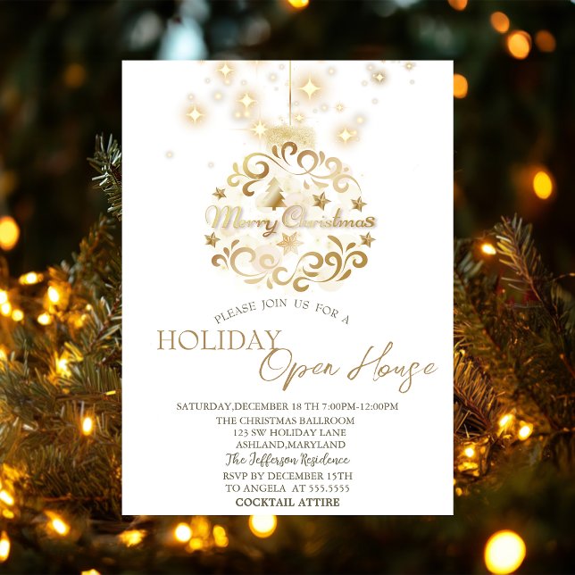 Invitation Gold Christmas Ball Sparkle Holiday Open House (Créateur téléchargé)