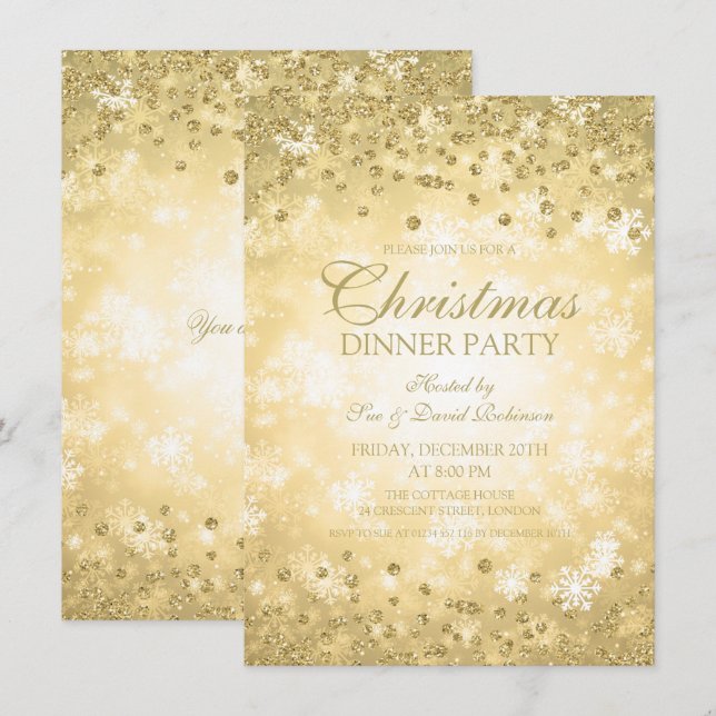Invitation Gold Christmas Party Parties scintillant Hiver Won (Devant / Derrière)