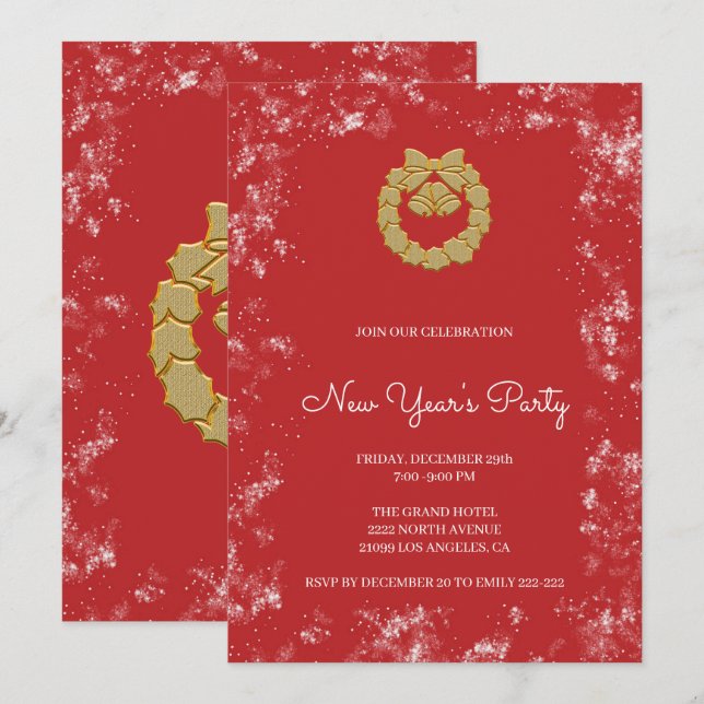 Invitation Gold Christmas Wreath (Devant / Derrière)