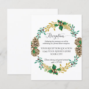 Invitation Gold Christmas Wreath Foliage Réception de mariage
