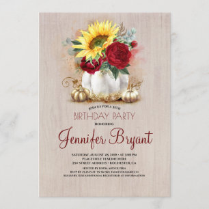 Invitation Gold Citrouille Rouge Floral Vase Rustique Automne