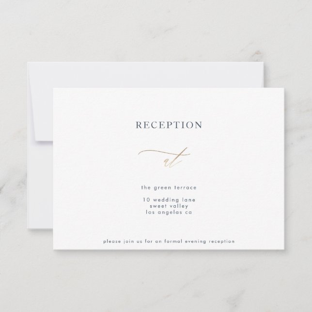 Invitation Gold Classic Marine Bleu Blanc Calligraphie Récept (Devant)