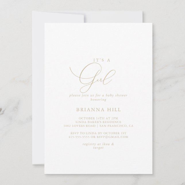Invitation Gold Classy Chic C'est un Baby shower de fille (Devant)