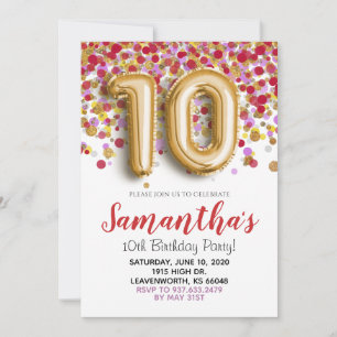 Invitation Gold Confetti 10e anniversaire