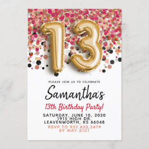 Invitation Gold Confetti 13e anniversaire