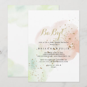 Invitation Gold Confetti BabyQ Baby shower Barbecue