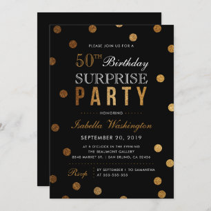 Invitation Gold Confetti & Black Surprise Birmingham Party