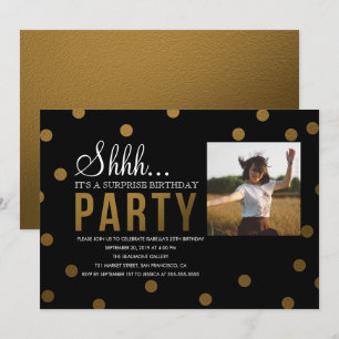 Invitation Gold Confetti & Black Surprise Party