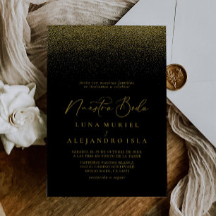 Invitation Gold Confetti Boho Noir Nuestra Boda Mariage