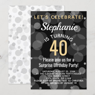 Invitation Gold Confetti Bokeh Bubbles 40e fête d'anniversair