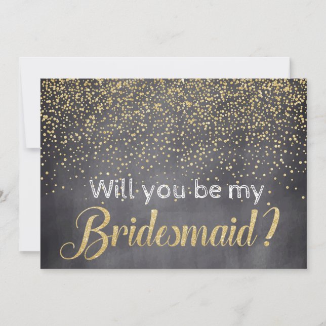 Invitation Gold Confetti Chalkboard Seras-tu ma Bridesmaid (Devant)