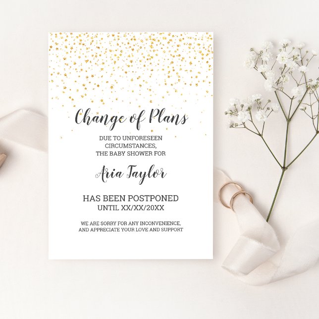 Invitation Gold Confetti Changement de plans Douche Faire-par (Créateur téléchargé)