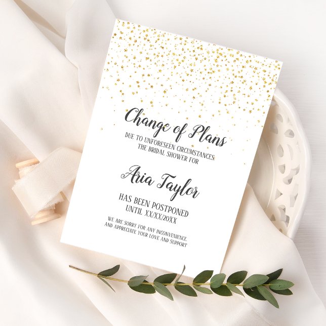 Invitation Gold Confetti Changement de plans Fête des mariées (Créateur téléchargé)