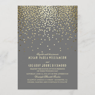Invitation Gold Confetti Dots Mariage élégant et vintage